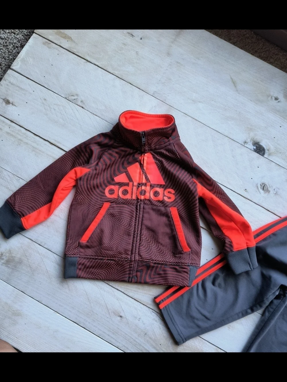 Adidas Boys Activewear Jogging Jacket Pants Outfit Gray Orange Size 12 Months